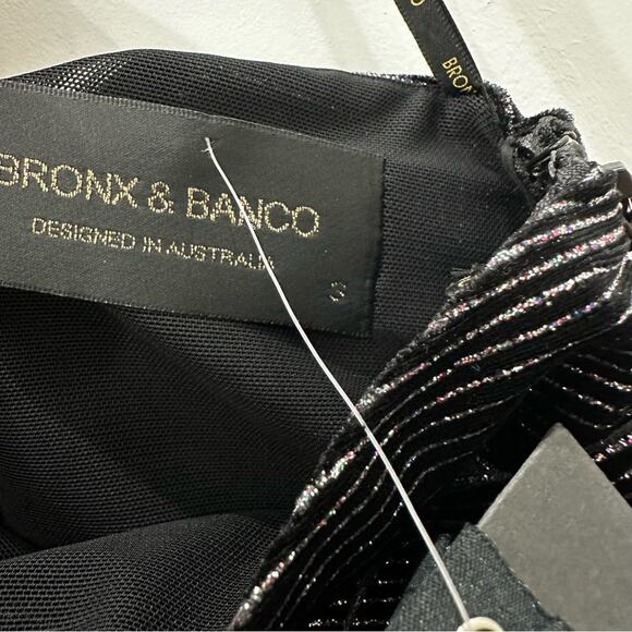 NWT Bronx and Banco Belle One Shoulder Midi Dress. Black with Metallic Thread. - Picture 8 of 11